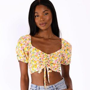 RESA- YELLOW SUMMER CROP TOP (NEW, NEVER WORN, WITH TAGS) SIZE SMALL